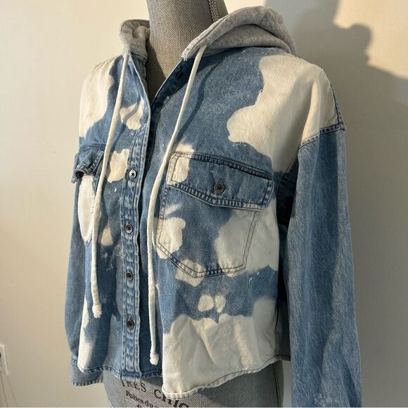 American Eagle Women’s SZ S Casual Denim Bleached Hooded Jacket Coat 90s Shacket - Picture 11 of 15